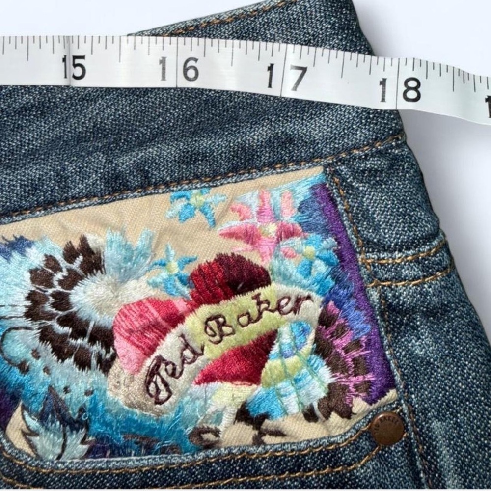 Ted Baker Pleated Jean Skirt with Embroidered Pocket - Picture 5 of 9